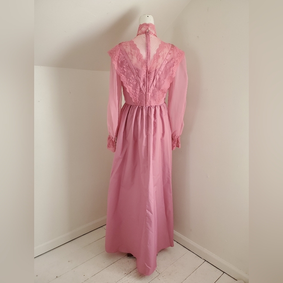 70s Vintage Pink Formal Gown With Long Chiffon Sleeves - Picture 8 of 10